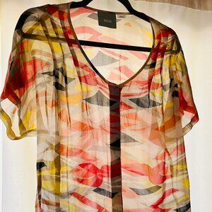 Maeve Silk Multi-colored Abstract Shape Button-up Blouse